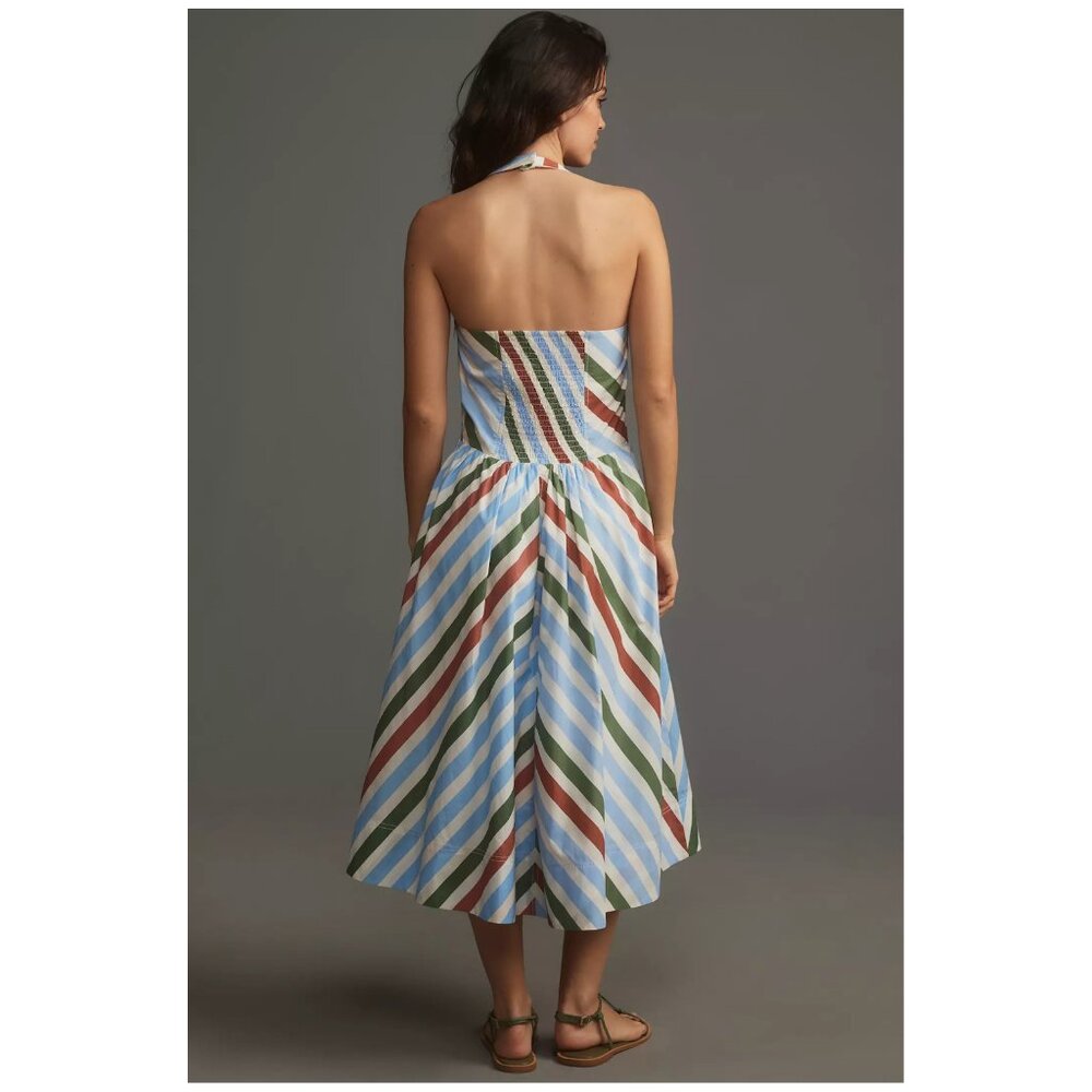 ANTHROPOLOGIE | Maeve | Cotton Halter Midi Chevron Multi Stripe Sundress | NWT - Picture 2 of 7